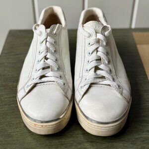 Prada White Leather Sneakers With Silver Heel, Size 39